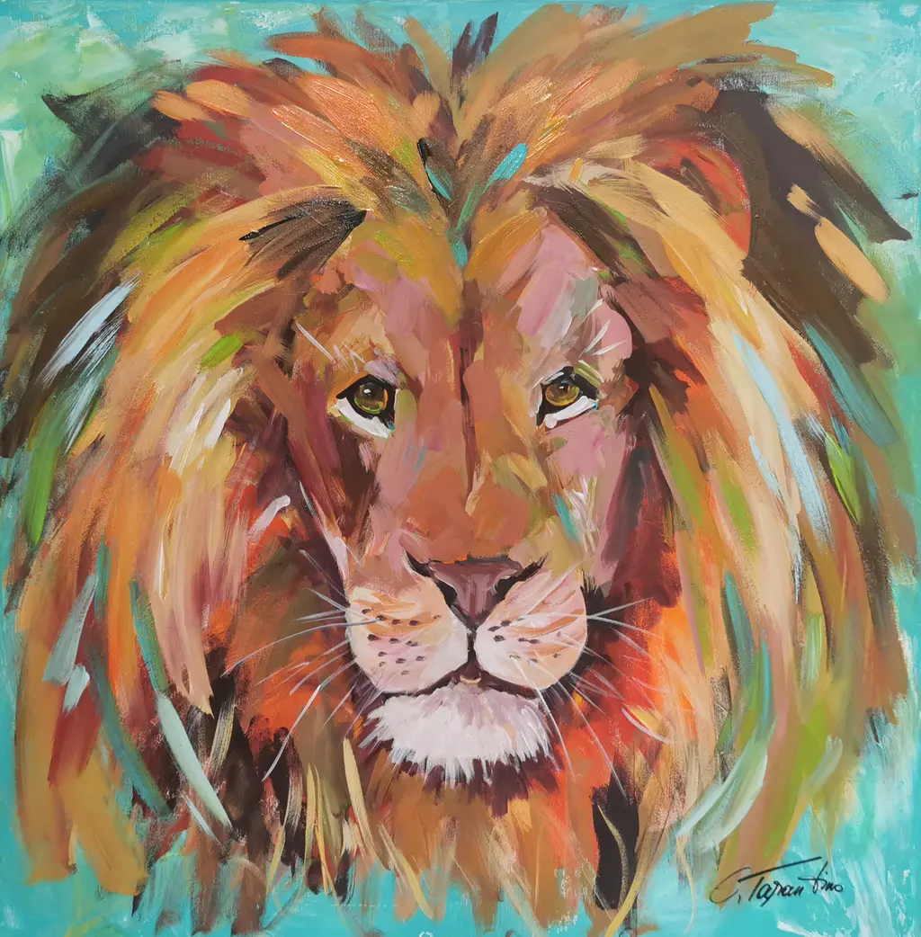 Löwe - Majestätisches Wildtierportrait Acrylbild auf Leinwand 80x80cm von Arte Tarantino